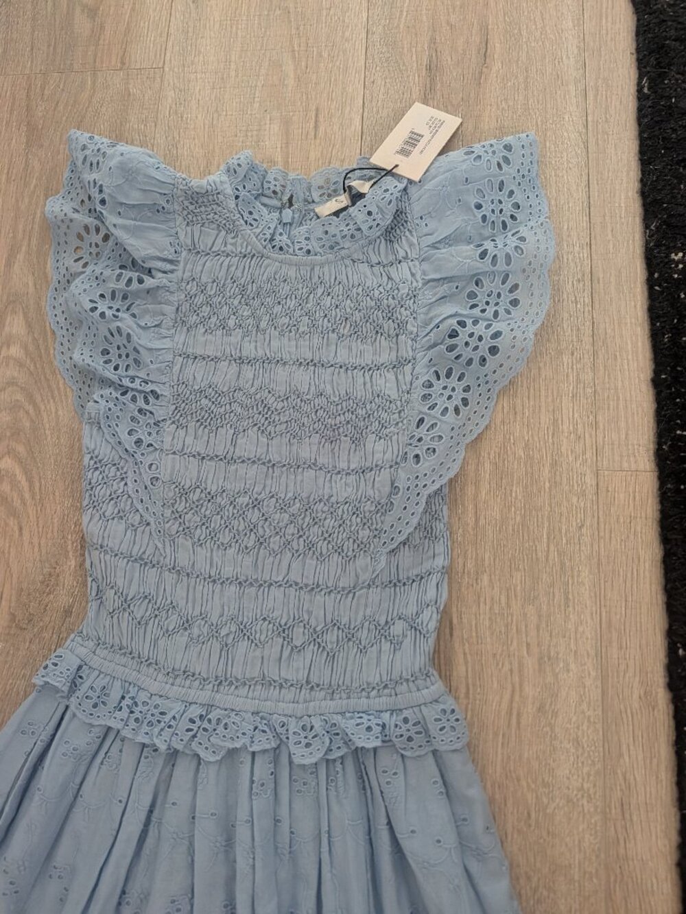 Sea New York Blue Smocked Eyelet Flutter Sleeve Maxi Dress NWT XS